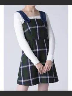 【美品】dazzlin チェック柄ジャンスカ ワンピース ネイビー×グリーン