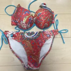 赤 花柄 ビキニ セパレート水着