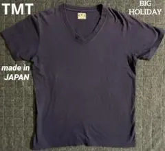 TMT BIGHOLIDAY Vネック 無地　Tシャツ ネイビー　日本製のサムネイル