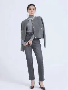 【anuans 】Slim straight denim （0 GREY）