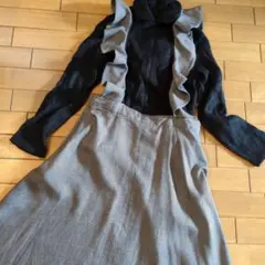 タオコムデギャルソンフリルのつり付き黒チェック柄スカート