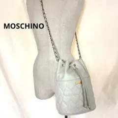 MOSCHINOモスキーノ ハートキルティング 巾着 ショルダーバッグ ホワイトのサムネイル