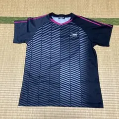【美品】Yasaka ストライプ 卓球 Tシャツ ネイビー