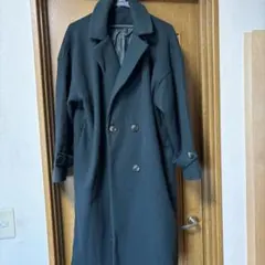 ダークグリーン ダブルブレスト ロングコート