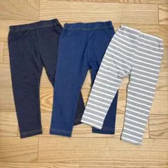 ベビー服 パンツ 3点セット ネイビー グレー ストライプ　スパッツ　まとめうり