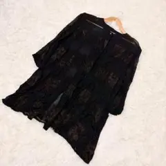 シアーカーディガン ドットレース シースルー 五分袖 ロング丈 フェミニン