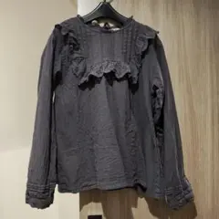 Samansa Mos2 長袖ブラウス 刺繍 レース グレー