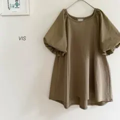 VIS洗えるボリュームスリーブドッキングチュニックトップス0050