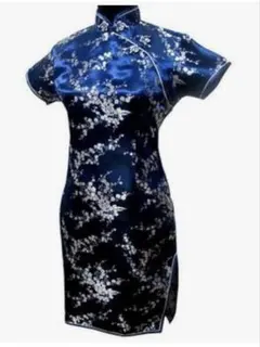 【新品】チャイナドレス Mサイズ ブルー 膝丈 半袖 コスプレ パーティー