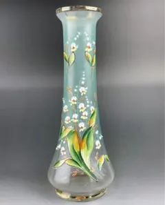 【希少】ボヘミアグラス ２２．５㎝ エナメル盛 スズラン紋 花瓶 一輪挿し