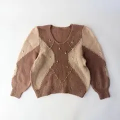 used レトロ 古着 パール 配色切替 ジャガード ニット セーター