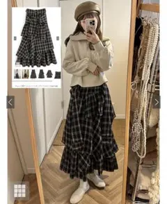 チェック柄アシンメトリーティアードスカート tw1126