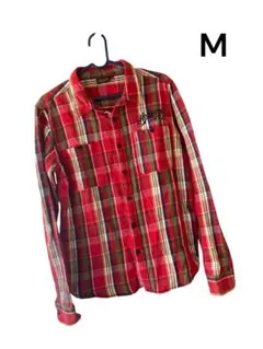 古着メンズシャツ　長袖　チェック柄　Mサイズ