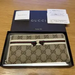 GUCCI GGキャンバス 長財布　リボン
