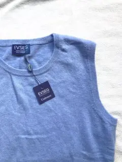 未使用タグ付　EVSEG カシミヤ100% ベストセーター　水色　サイズL