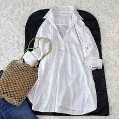 23区 スキッパーシャツ 白 綿100% 48サイズ(5L相当) 訳ありのサムネイル