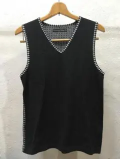 ビームス BEAMS ニットベスト 背中ギンガムチェック 白/黒