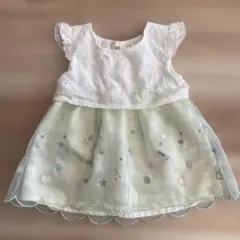 SKÄPE 刺繍　黄緑　ミント　フレンチスリーブワンピース 90のサムネイル