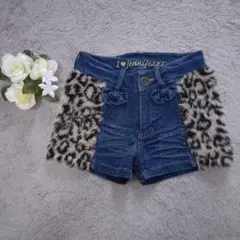 SISTERJENNI デニムショートパンツ ヒョウ柄 ファー リボン 可愛い
