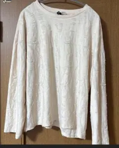【H&M】ロンT/ほつれ加工/アイボリー/大きめゆったり✩　お買い得商品✦
