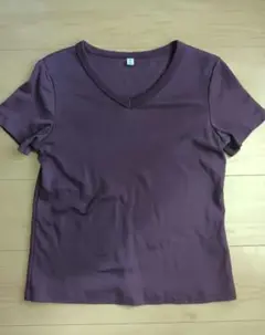 GU コットンスムースVネックT　パープル　Mサイズ