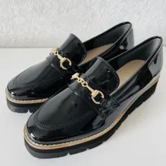 【極美品】BALMORAL 厚底ビットローファー 23.5 エナメル 黒 晴雨◯