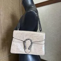 クロコ型押し チェーンショルダーバッグ ベージュ