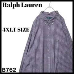 ラルフローレン チェック柄 長袖ボタンダウンシャツ ネイビー オレンジ 4XLT