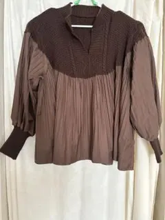 ブラウン プリーツ 長袖シャツ