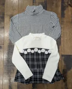 コムサ、ニットプランナー　長袖カットソー 110 チェック　千鳥格子　2枚セット