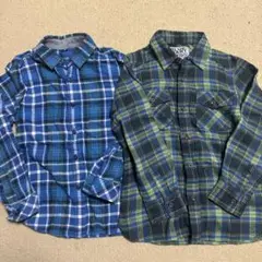 ２枚セットBLUE MART ユニクロ　長袖シャツ 130cm 青緑チェック