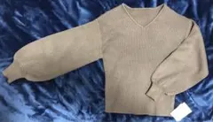 GRL新品タク付き◆ブラウンVネックボリュームスリーブニットトップス◆グレイル