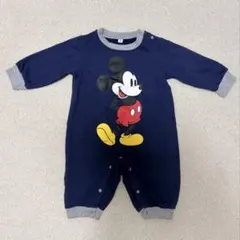 ディズニー ミッキー 長袖 ロンパース 70 ネイビー カバーオール 秋冬