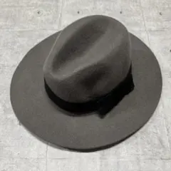 新品 未使用 中折れハット ウール フェルト グレー ブラックリボン