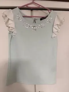 CECIL McBEE ミントグリーン フリル半袖シャツ