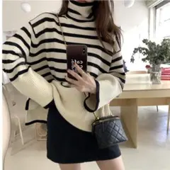 【韓国】タートルネック　ボーダーニット　レディース  GU ZARA