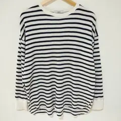 relume ワッフル オーバーサイズ ロンT 白×紺 ボーダー フリーサイズ