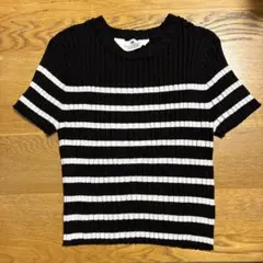 キッズ　半袖ニット　白黒ボーダー　サイズ160くらいのサムネイル