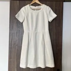 オペークドットクリップ　アイボリー 半袖 Aライン ワンピース 36/S