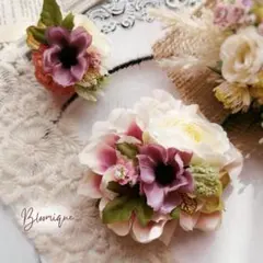 親子コサージュ ペア 2個セット ダリア アネモネ 親子ペア 2wayクリップ