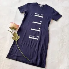 ELLE❀コットン100% ネイビー半袖ワンピース【М】ロゴプリント シンプル