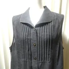 紺色襟つき ノースリーブベスト