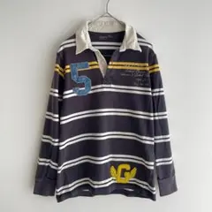 ギャップキッズ 刺繍ワッペン ボーダー ラガーシャツ 長袖150 バックプリント