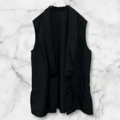 大きいサイズ【XL】黒 ジレ ベスト ロング丈 重ね着 体型カバー モード