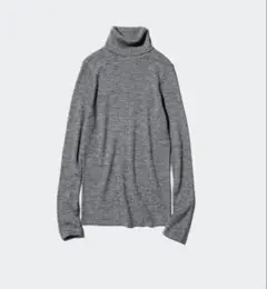 UNIQLO メリノリブタートルネックセーター（グレーM）