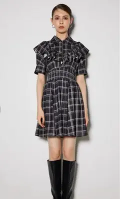 rienda フロントジップハーフスリーブシャツミニワンピース