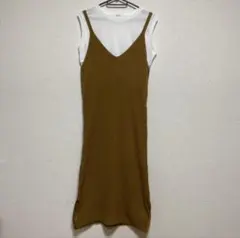 ブラウン リブ編みキャミワンピース