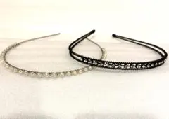 パールとストーン装飾カチューシャ2個セット　ヘアアクセ　お洒落ヘアバンド