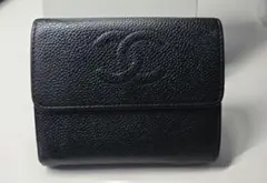 CHANELキャビアスキン 三つ折り財布 ブラック
