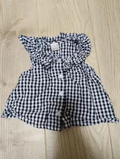 黒と白のチェック柄 ブラウス プティマイン ギンガムチェック